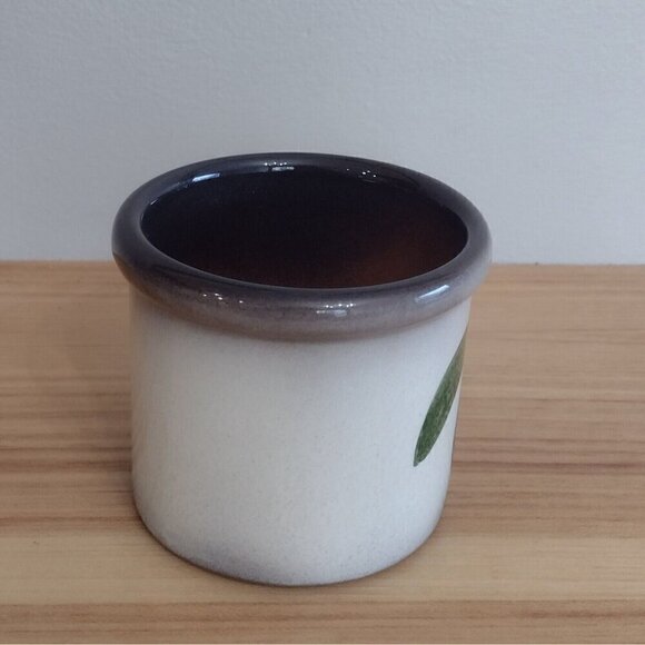 Vintage Weiningen Keramik Switzerland Small Crock Jar Hand Painted Fruit Plum 3" - Picture 2 of 7